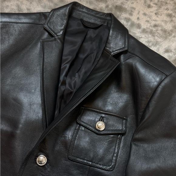 Gucci Women’s Black Leather Blazer Silver Buttons Size 46 Made in Italy - Picture 4 of 8